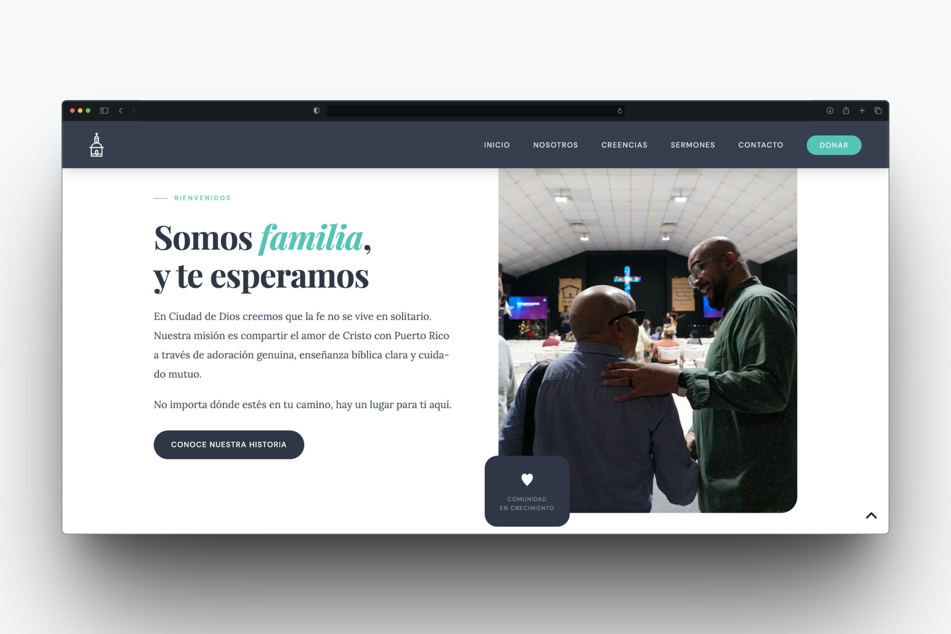 Screenshot del sitio de la iglesia
