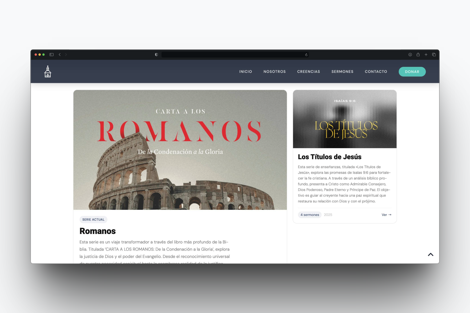 Screenshot del sitio de la iglesia