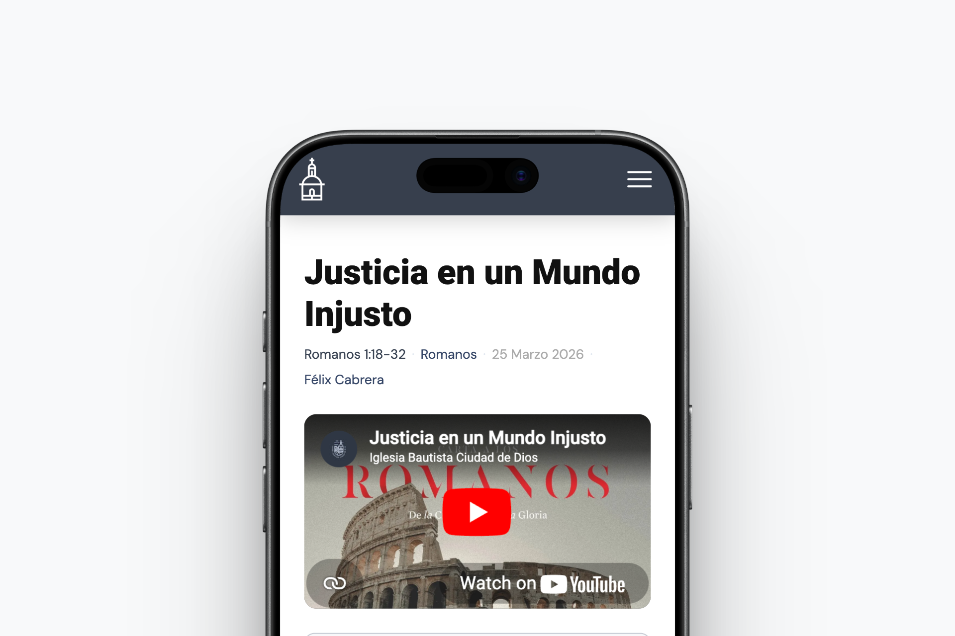 Screenshot del sitio de la iglesia