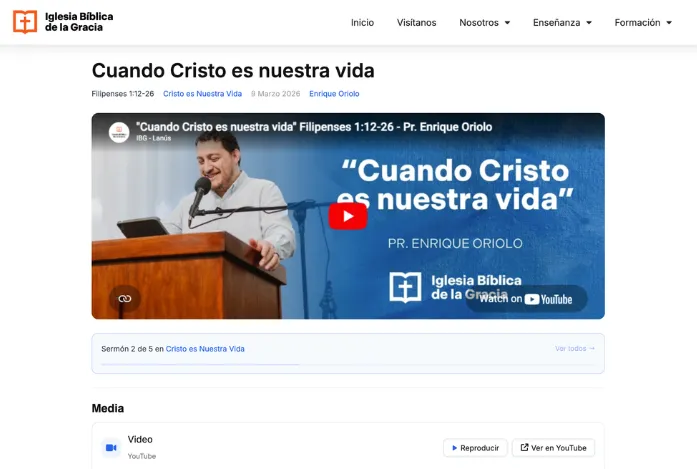 Captura de la página individual de un sermón en SermoLibrary